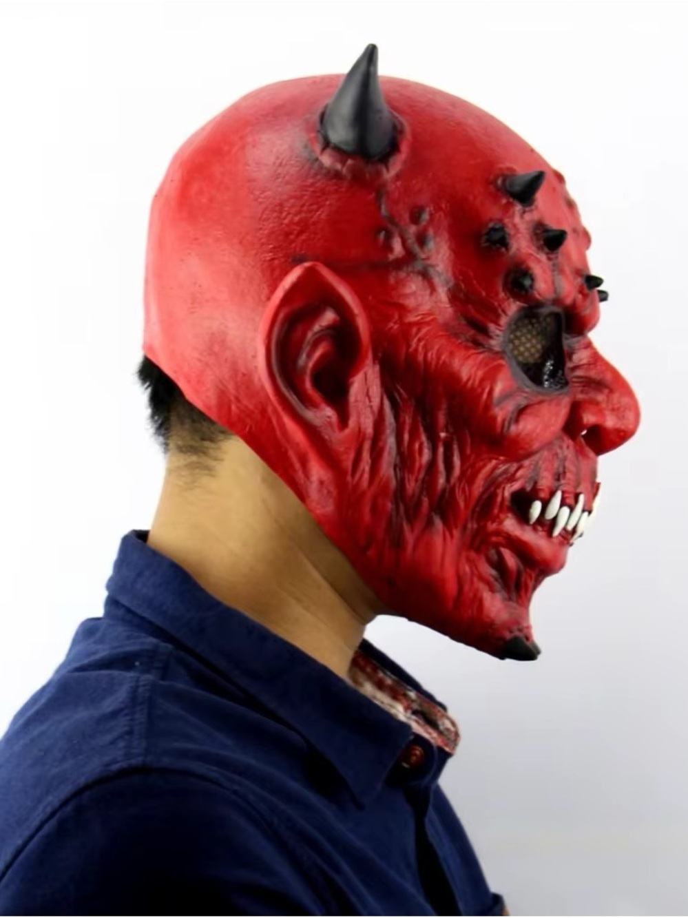 Red Demon Latex Full-Head Mask - Men Accessories